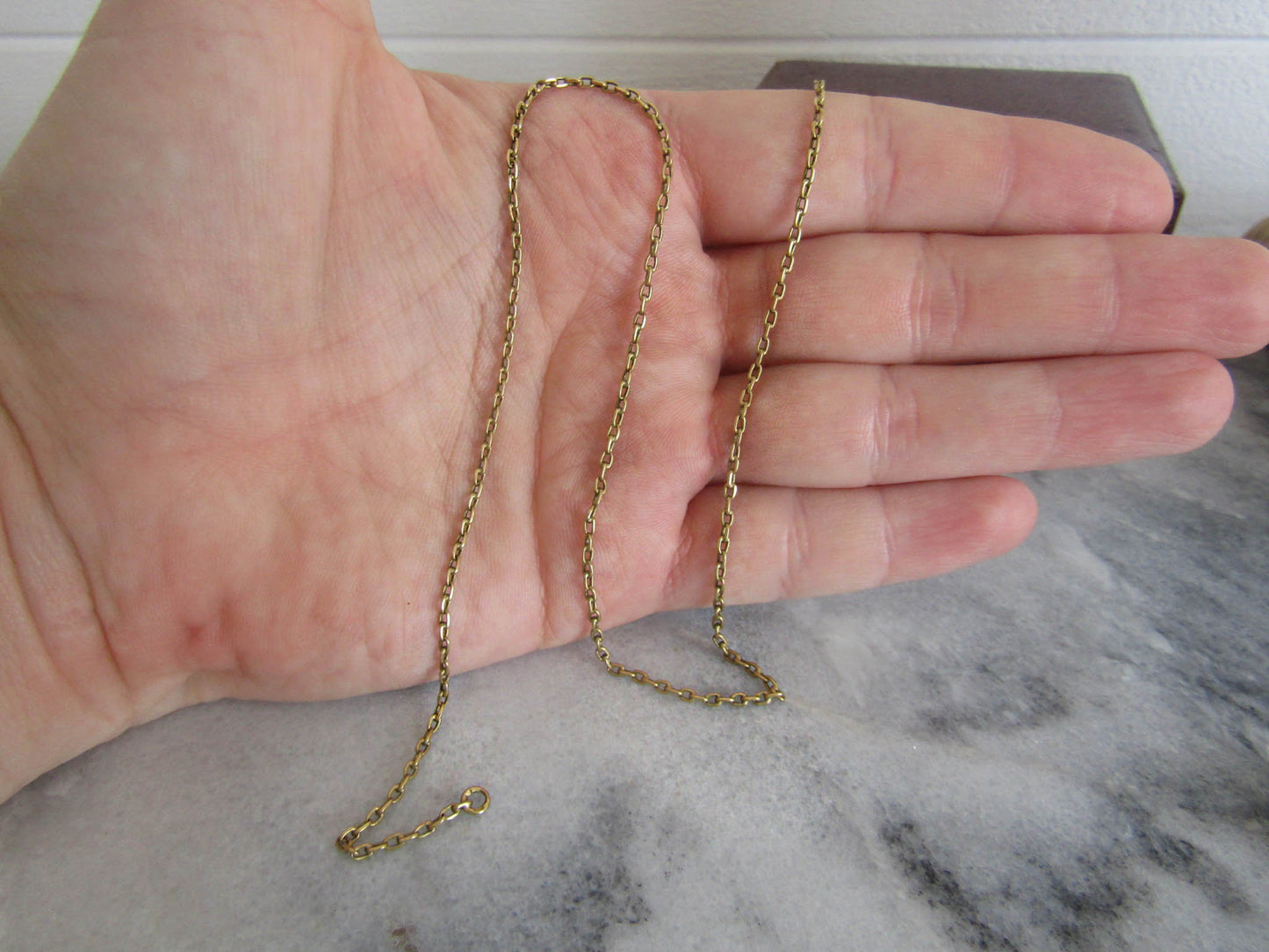 Antique 18K Victorian Oval Belcher Chain Choker Necklace, Antique Rolo Chain