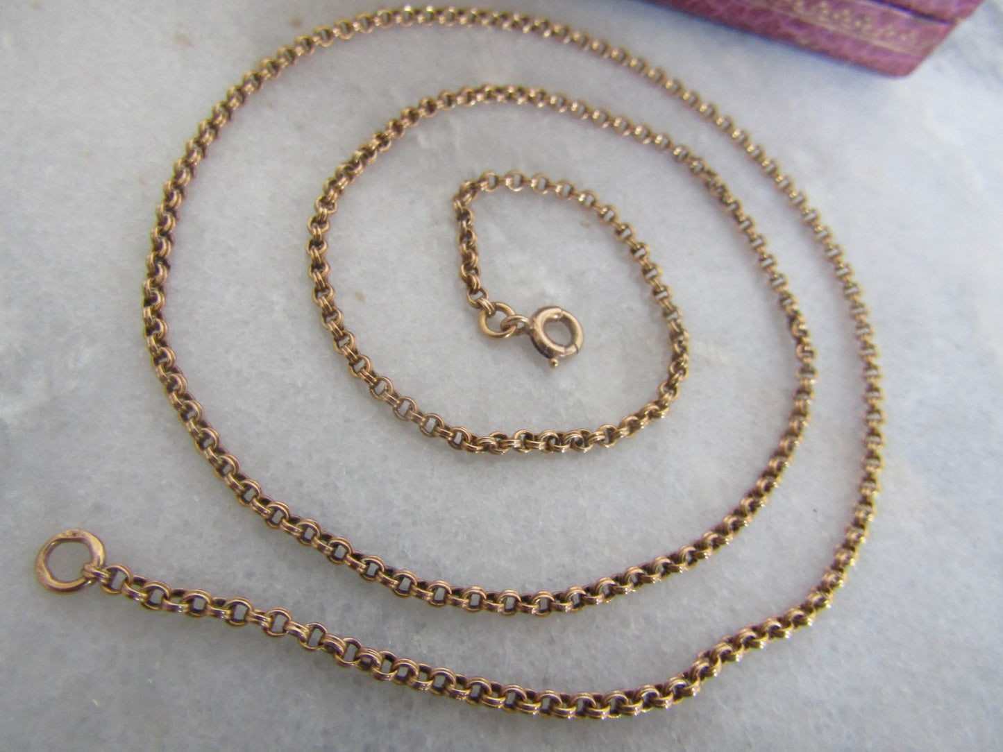 18.9" Antique Solid Gold Jaseron Necklace c. 1900 with Victorian Bolt Ring Closure (6.4 g)