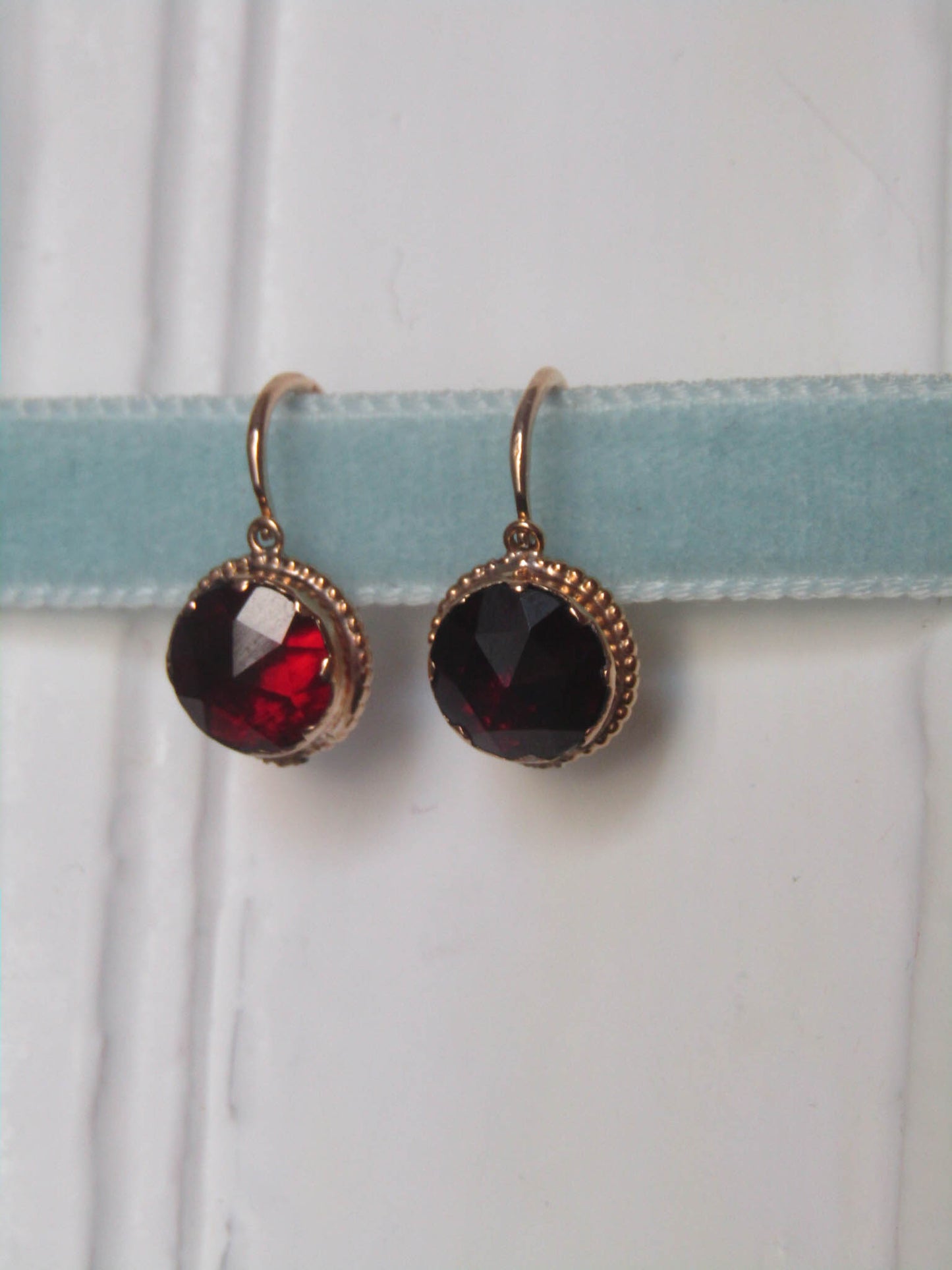 Antique Perpignan Garnet Foiled Dormeuse Earrings, Belle Epoque Garnet Foiled Earrings