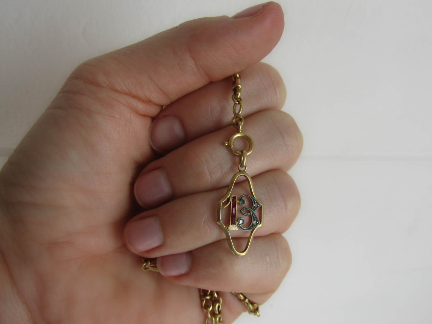 Vintage 18K Lucky 13 Pendant Charm, French Art Deco Yellow Gold Lucky Pendant