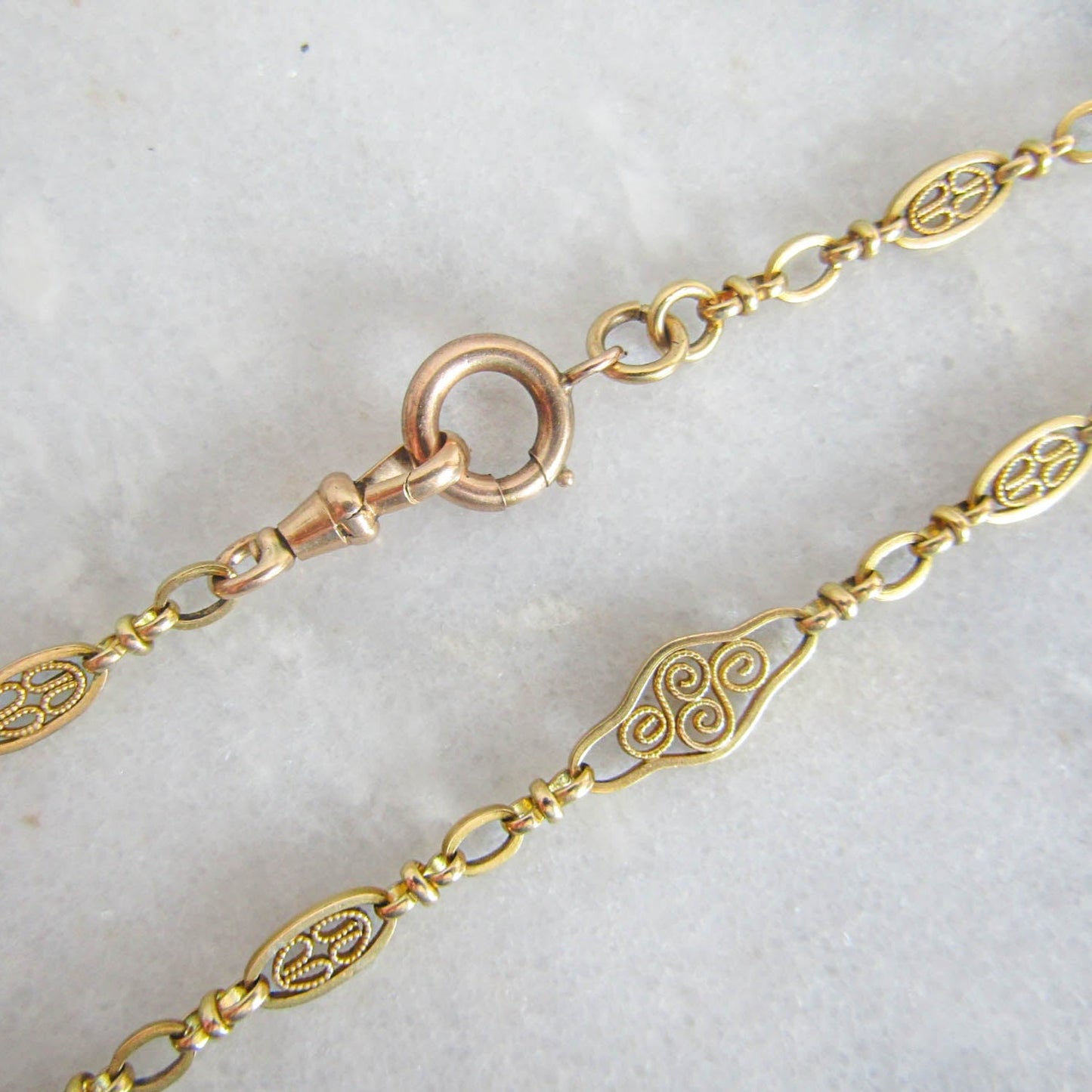 15" Antique 18K Solid Gold Watch Chain, Vintage French Filigree Choker Necklace c. 1900 (14.9 g)