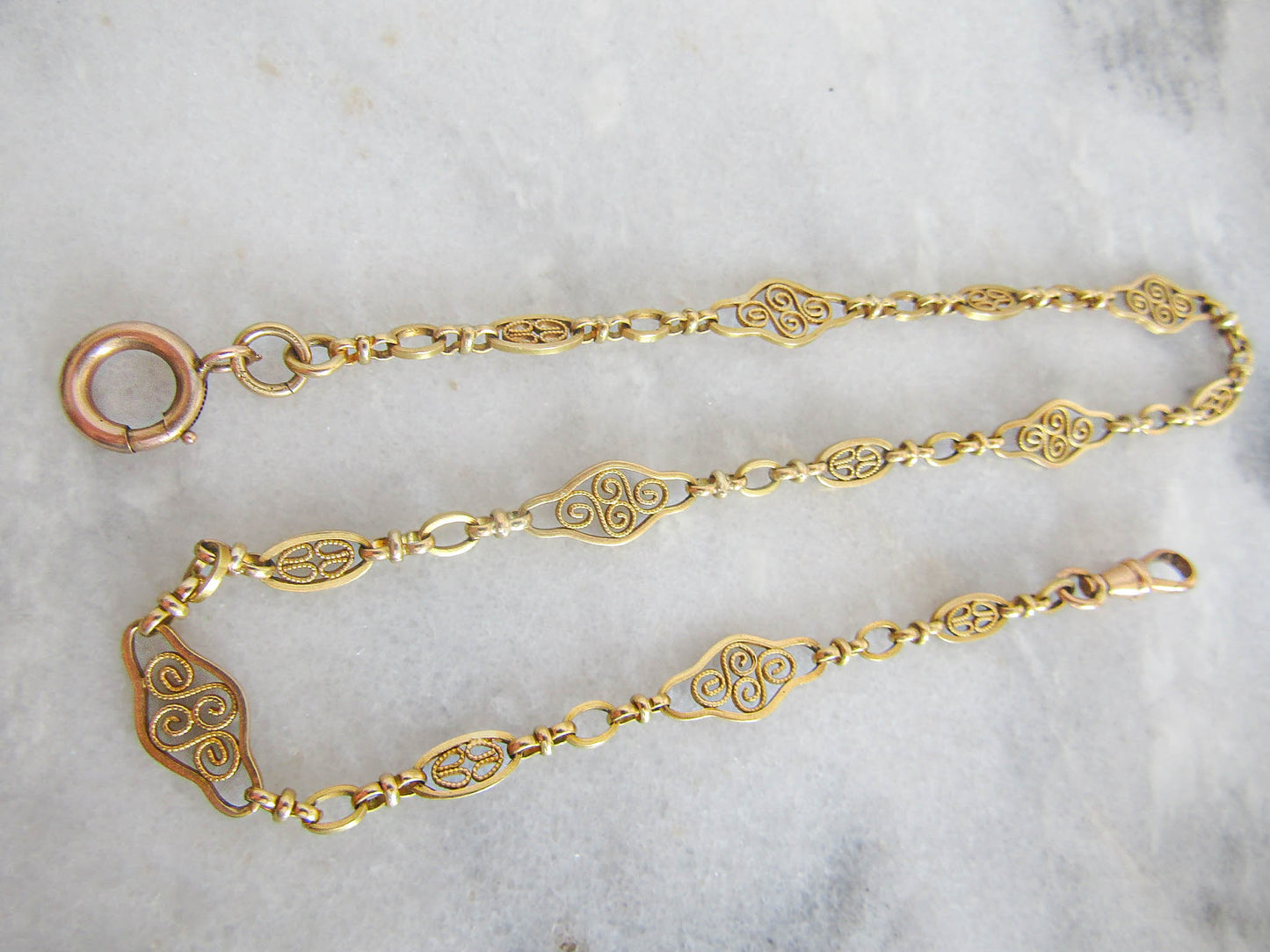 15" Antique 18K Solid Gold Watch Chain, Vintage French Filigree Choker Necklace c. 1900 (14.9 g)