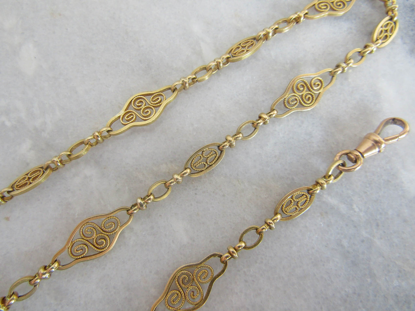 15" Antique 18K Solid Gold Watch Chain, Vintage French Filigree Choker Necklace c. 1900 (14.9 g)