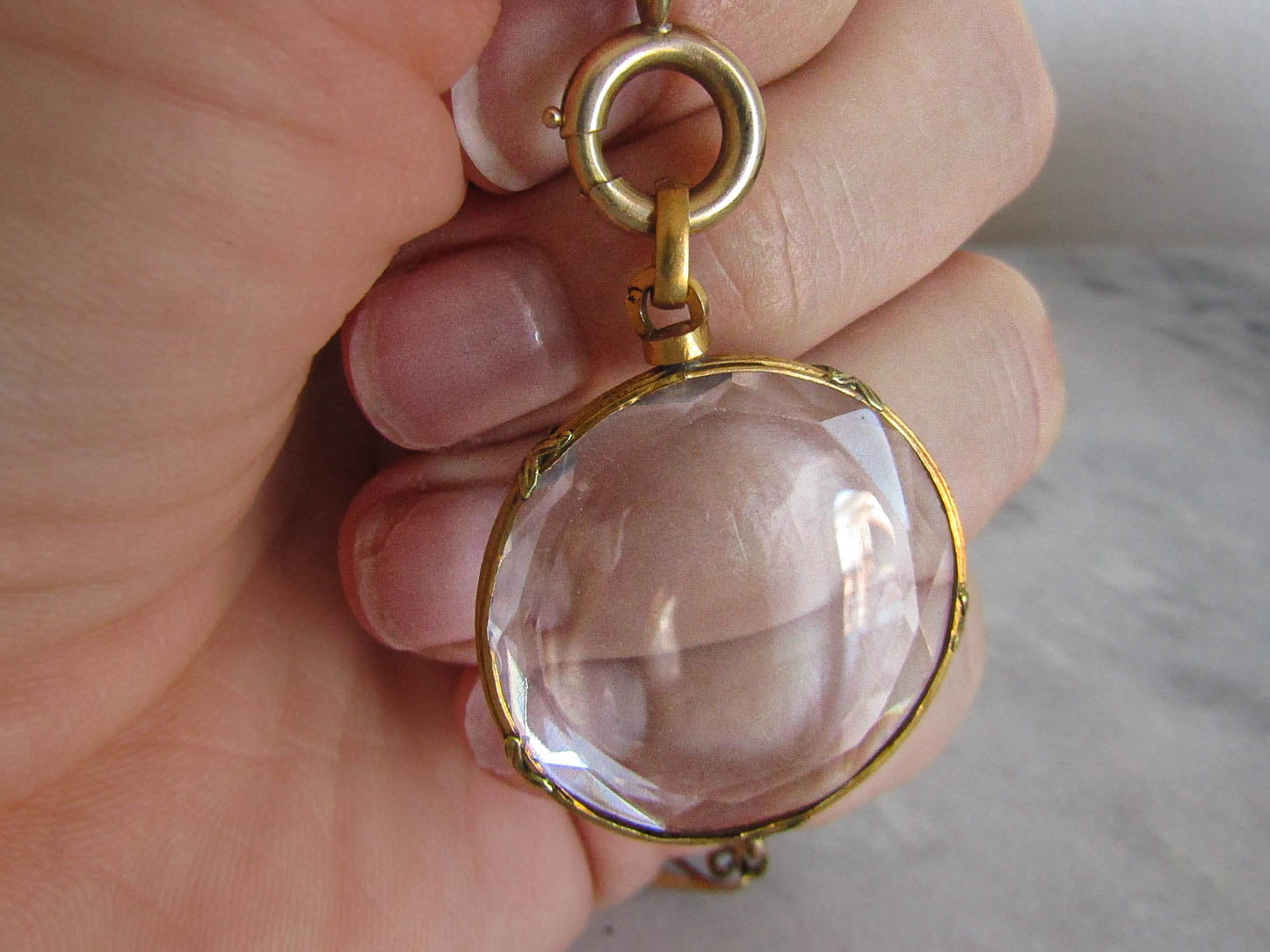 Original Box - Antique 18k Beveled Glass Locket with Reed and Cross Hatch Frame in Original Box, French Shaker Locket