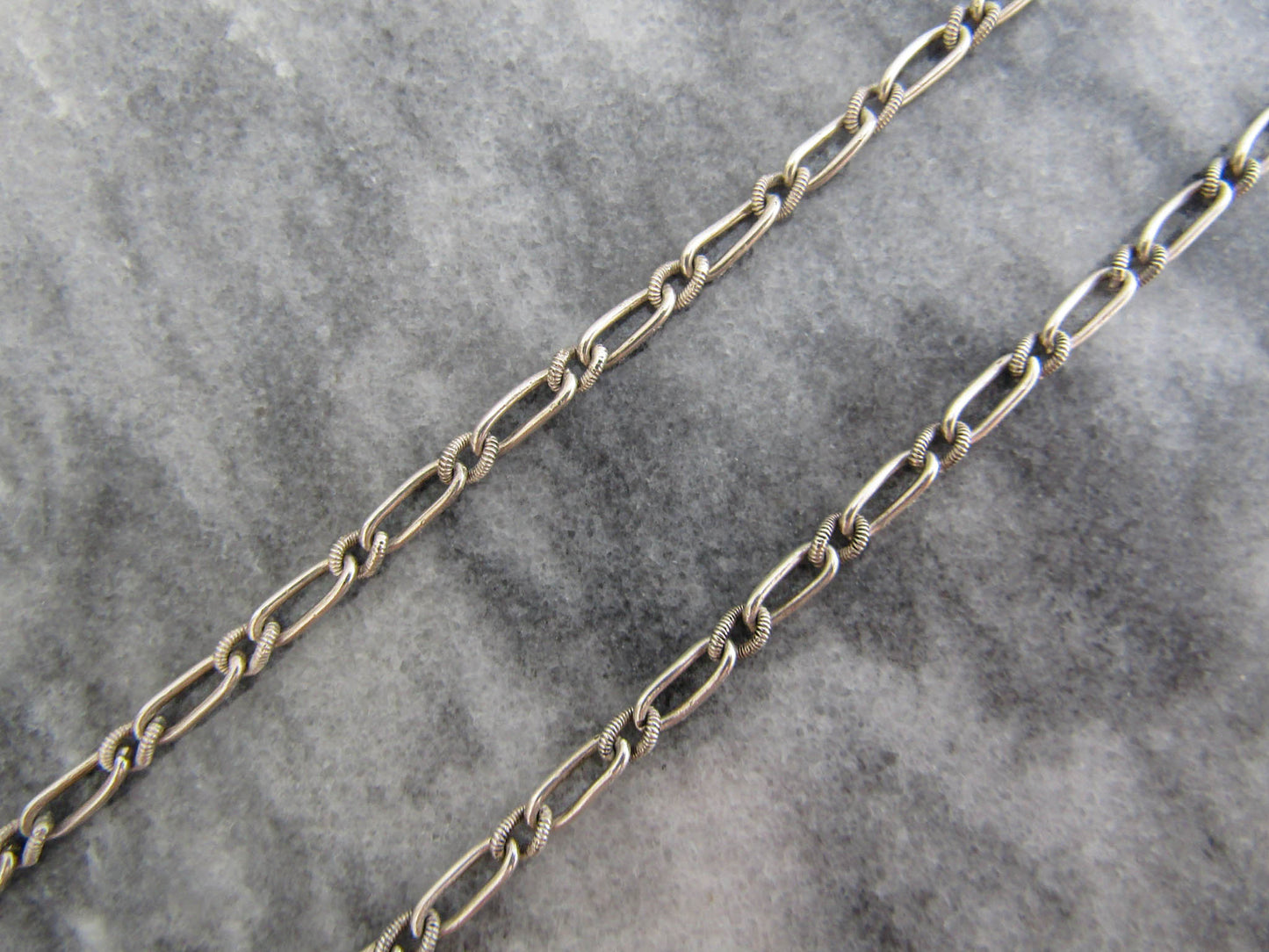 Antique French Silver Long Guard Chain with Hanging Dog Clip Clasp