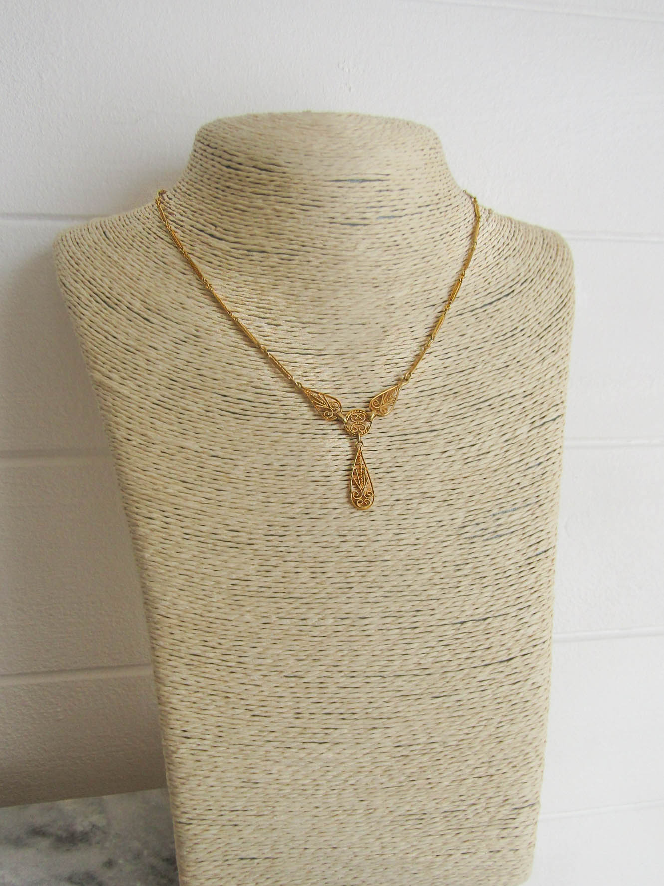 18k Solid Gold Antique French Drapery Necklace c. 1900