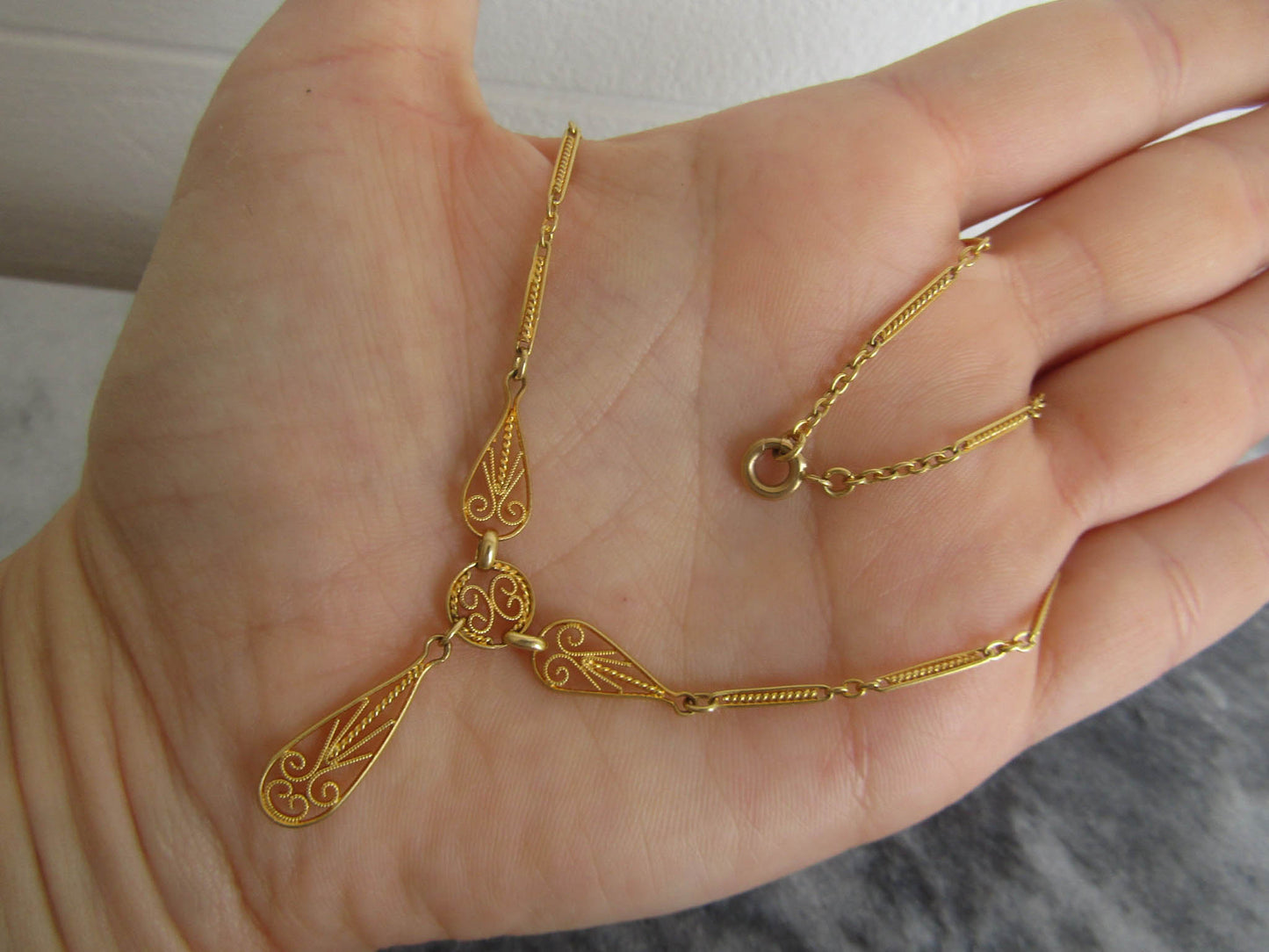 18k Solid Gold Antique French Drapery Necklace c. 1900