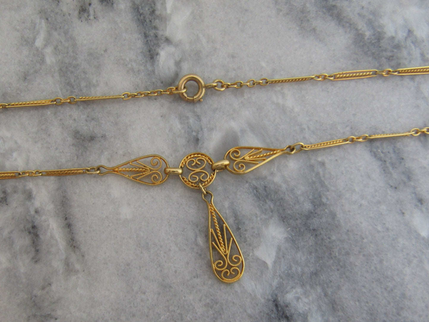 18k Solid Gold Antique French Drapery Necklace c. 1900