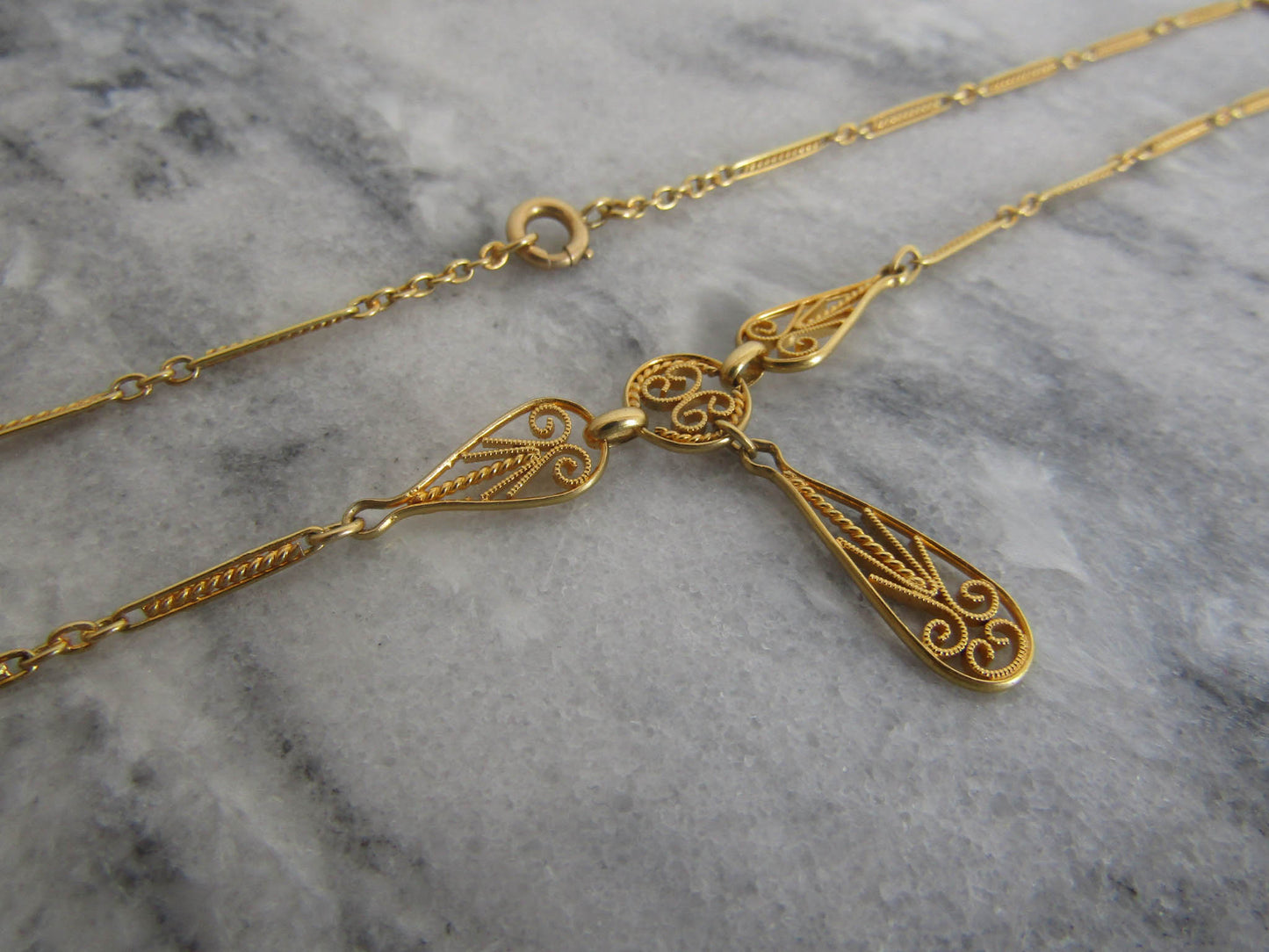 18k Solid Gold Antique French Drapery Necklace c. 1900