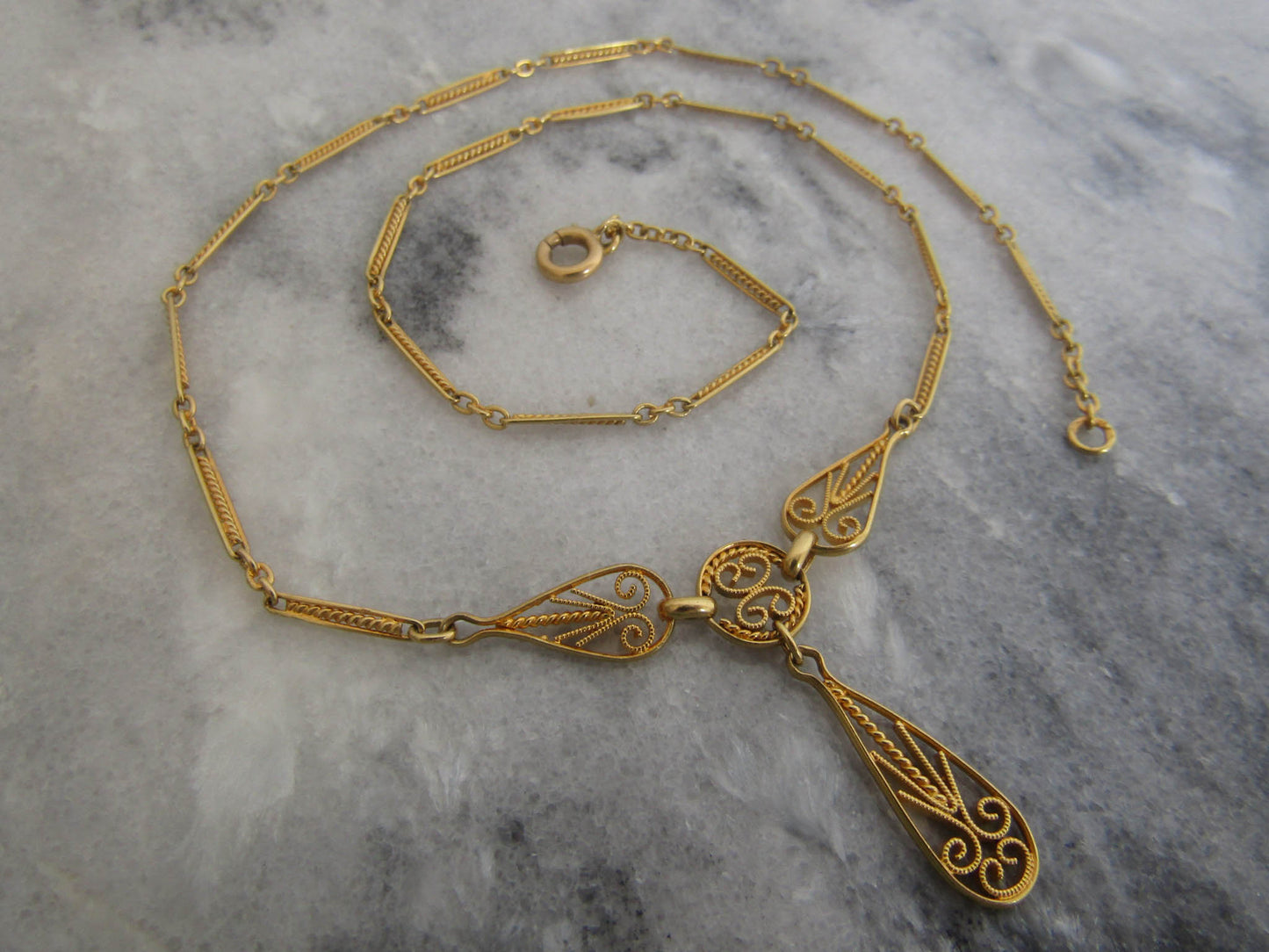 18k Solid Gold Antique French Drapery Necklace c. 1900