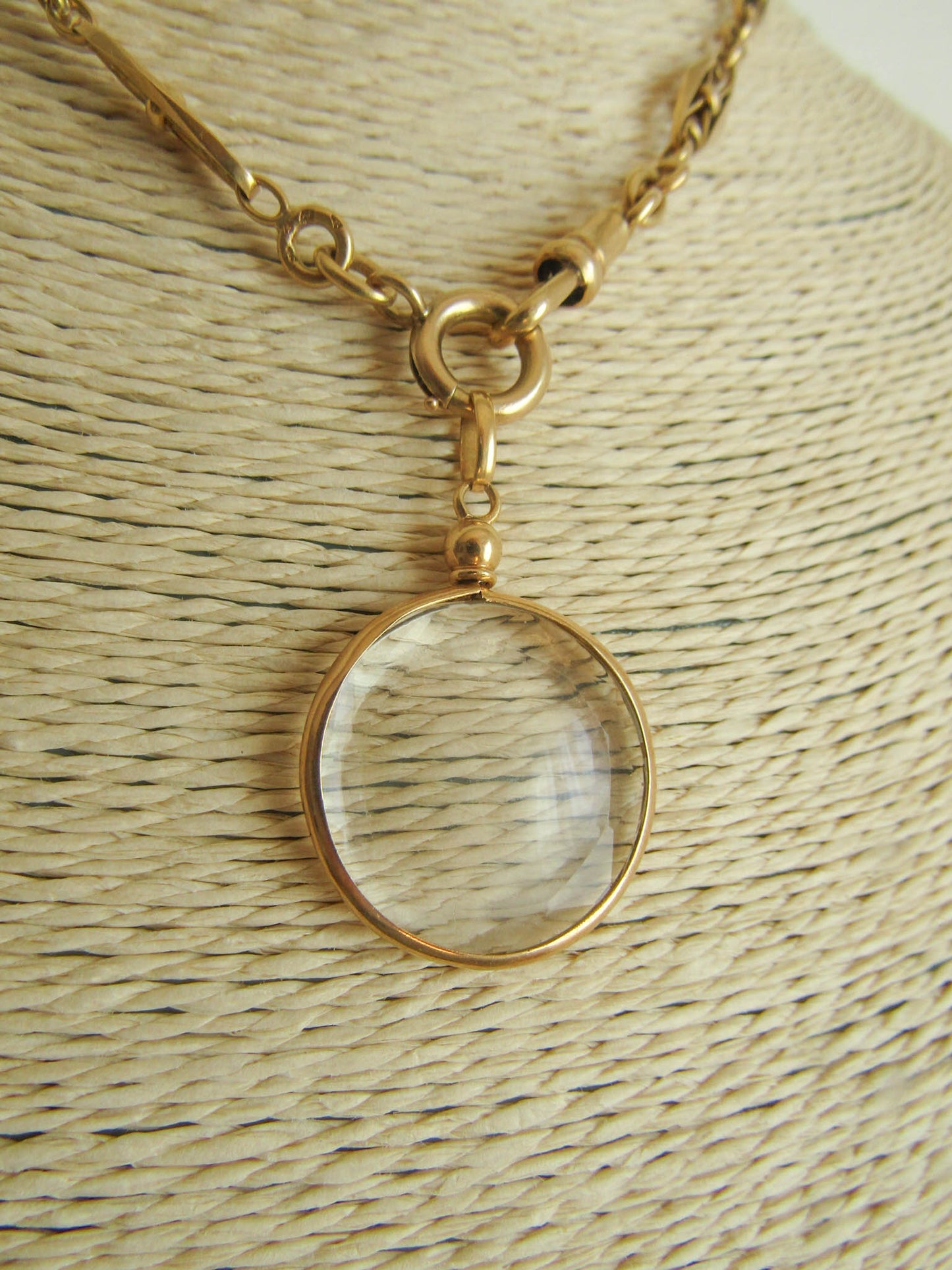 18k Gold Beveled Glass Shaker locket, Antique French Screw Top Locket c. 1900