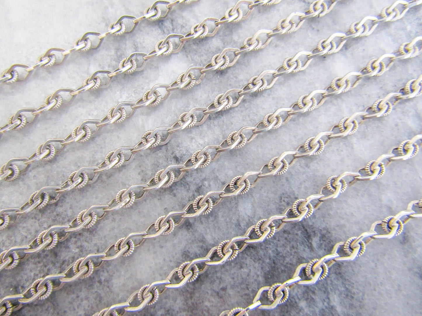 Antique Textured Silver Long Guard Chain, Victorian Long Muff Chain with Hanging Bolt Ring and Dog Clip Clasp