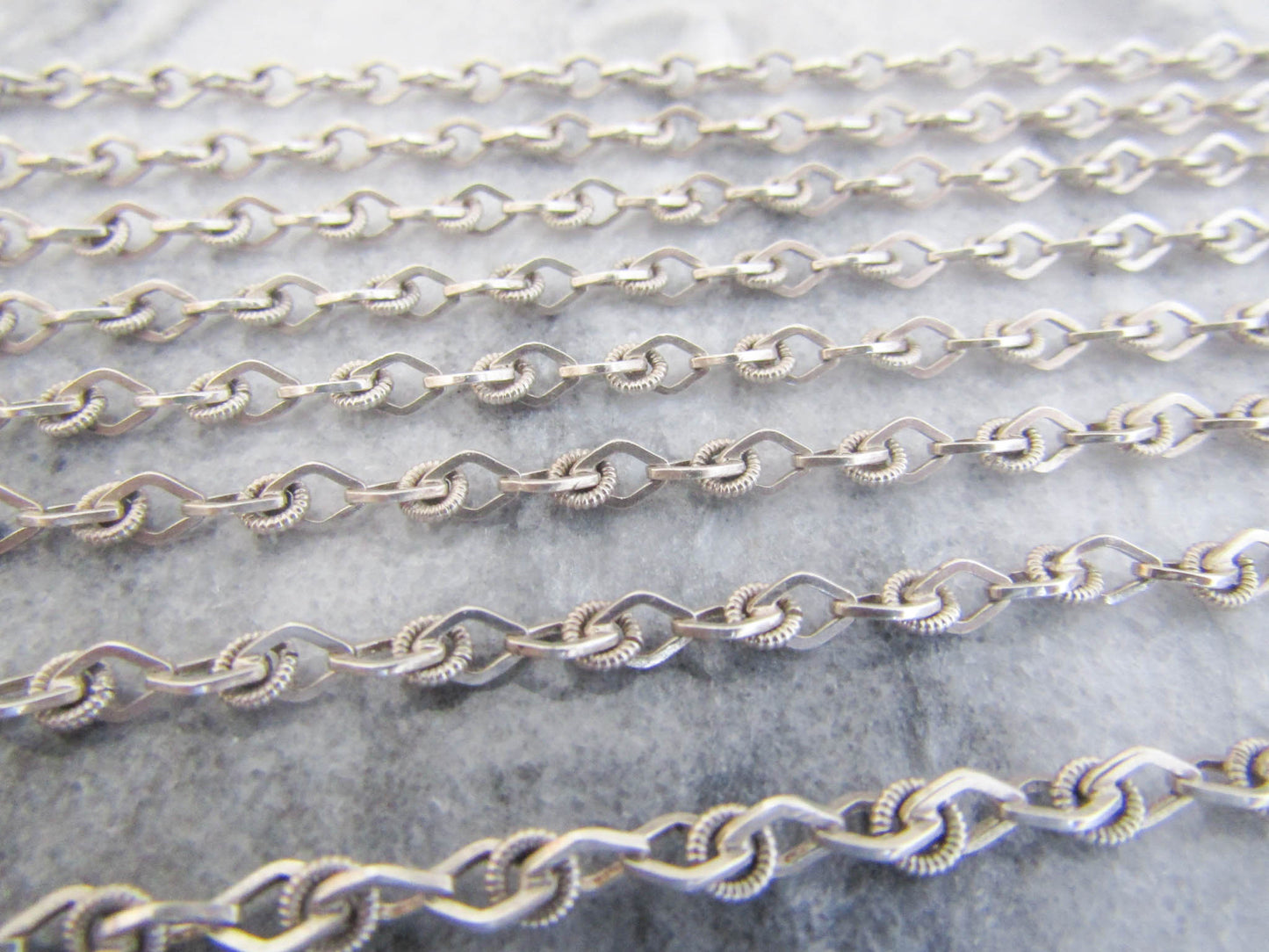 Antique Textured Silver Long Guard Chain, Victorian Long Muff Chain with Hanging Bolt Ring and Dog Clip Clasp