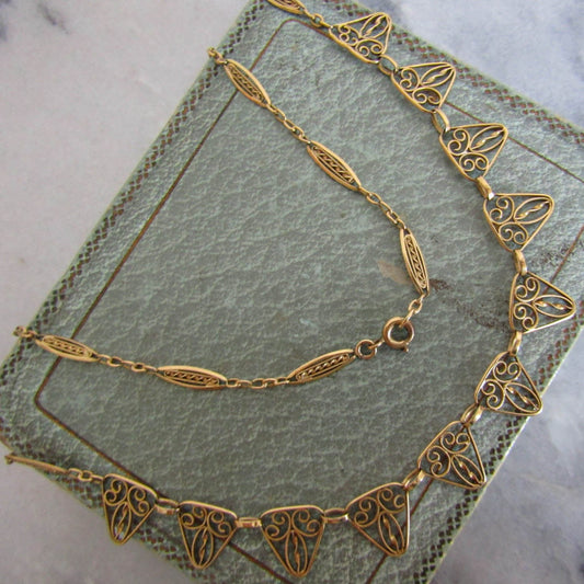 18K Antique Art Nouveau Drapery Necklace, Belle Epoque French Necklace c. 1910 (8.7 g)