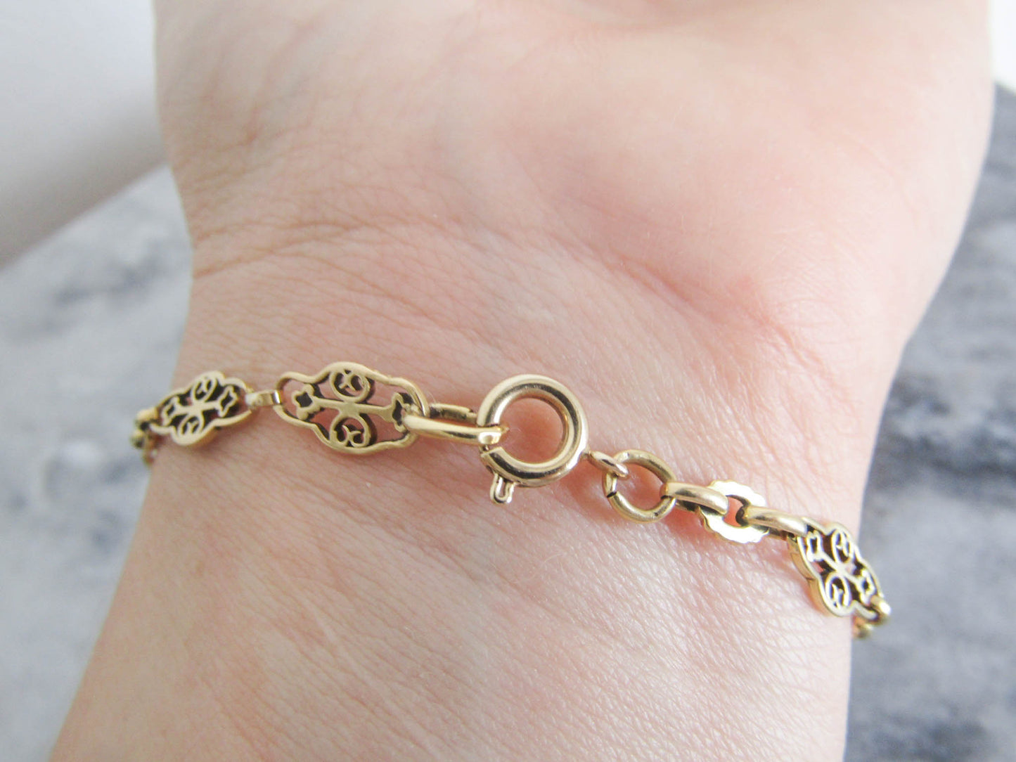 Victorian 18K Solid Gold Filigree Heart Bracelet, Antique French Belle Epoque Bracelet with Hearts