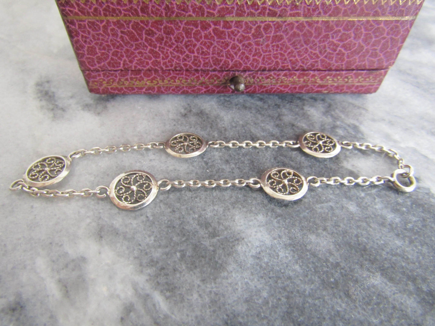 Antique French Filigree Bracelet, Vintage French Silver Filigree Bracelet c. 1900