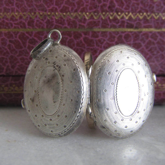 Antique French Silver Victorian Locket with Hinged Glass Partition