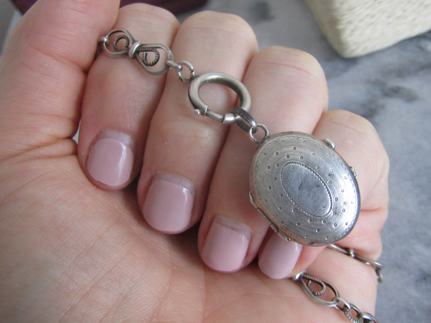 Antique French Silver Victorian Locket with Hinged Glass Partition