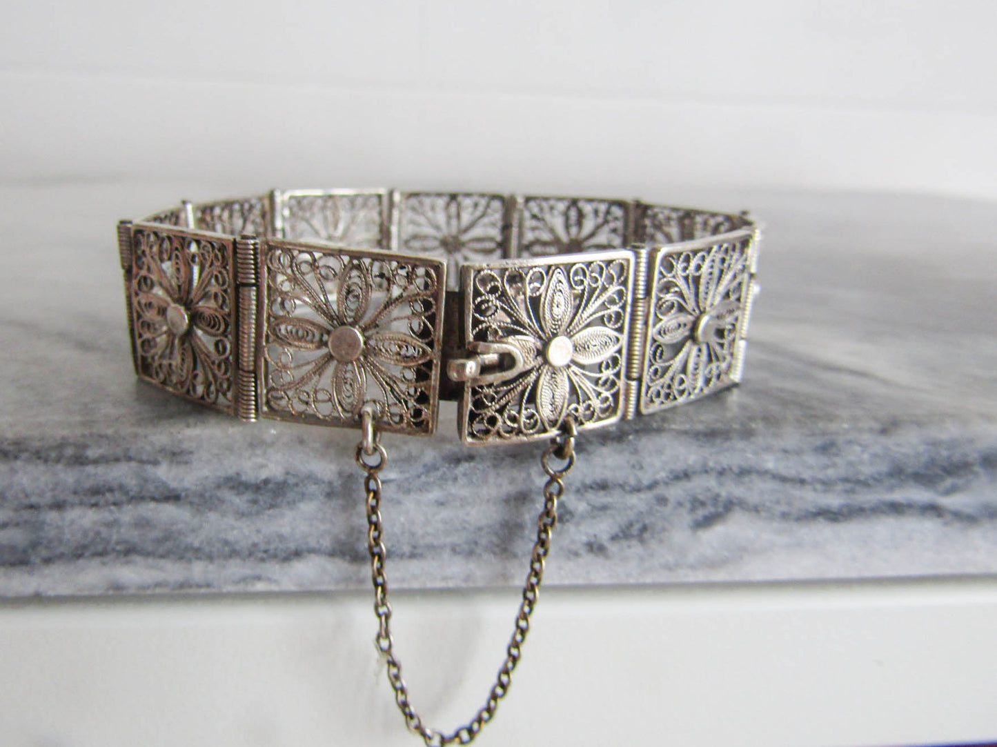 Antique French Solid Silver Filigree Bangle Bracelet, Belle Epoque Bracelet