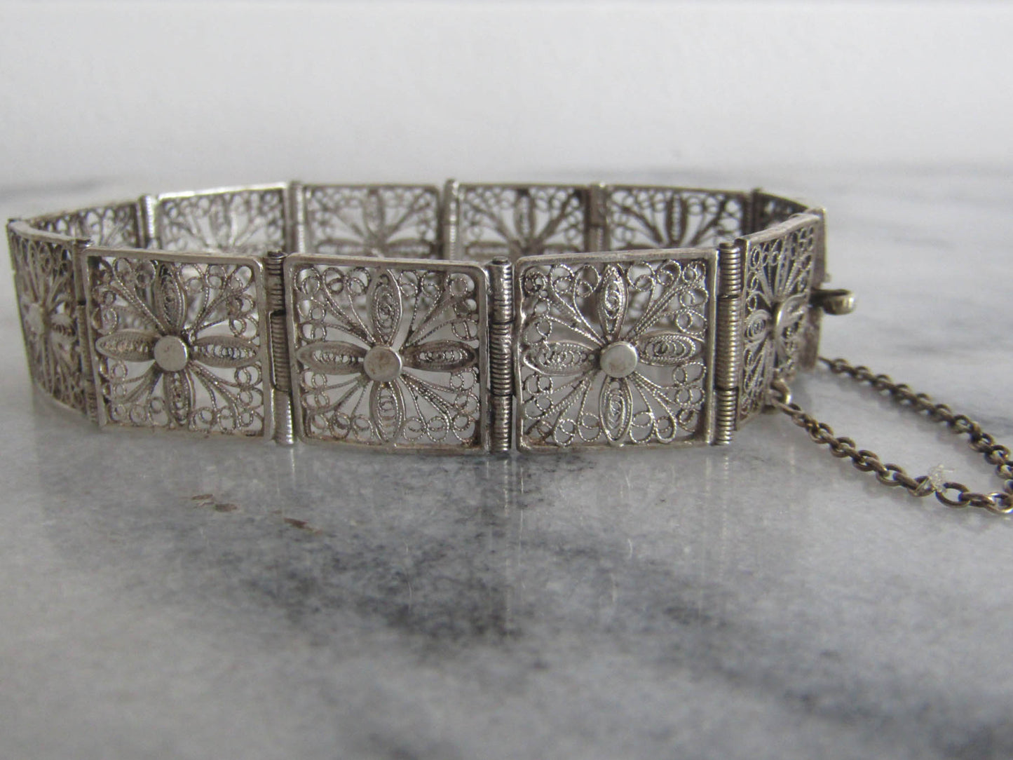 Antique French Solid Silver Filigree Bangle Bracelet, Belle Epoque Bracelet