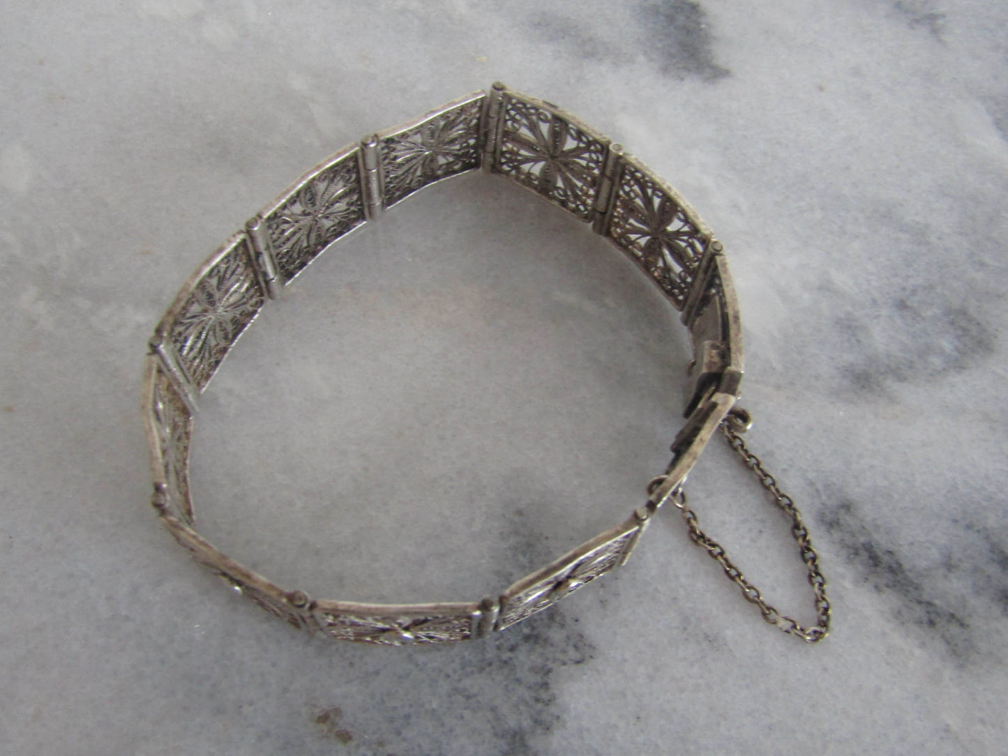 Antique French Solid Silver Filigree Bangle Bracelet, Belle Epoque Bracelet