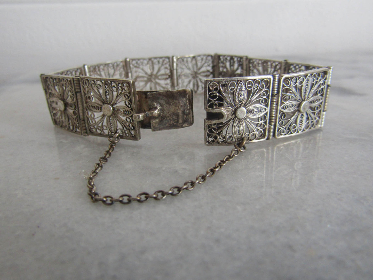 Antique French Solid Silver Filigree Bangle Bracelet, Belle Epoque Bracelet