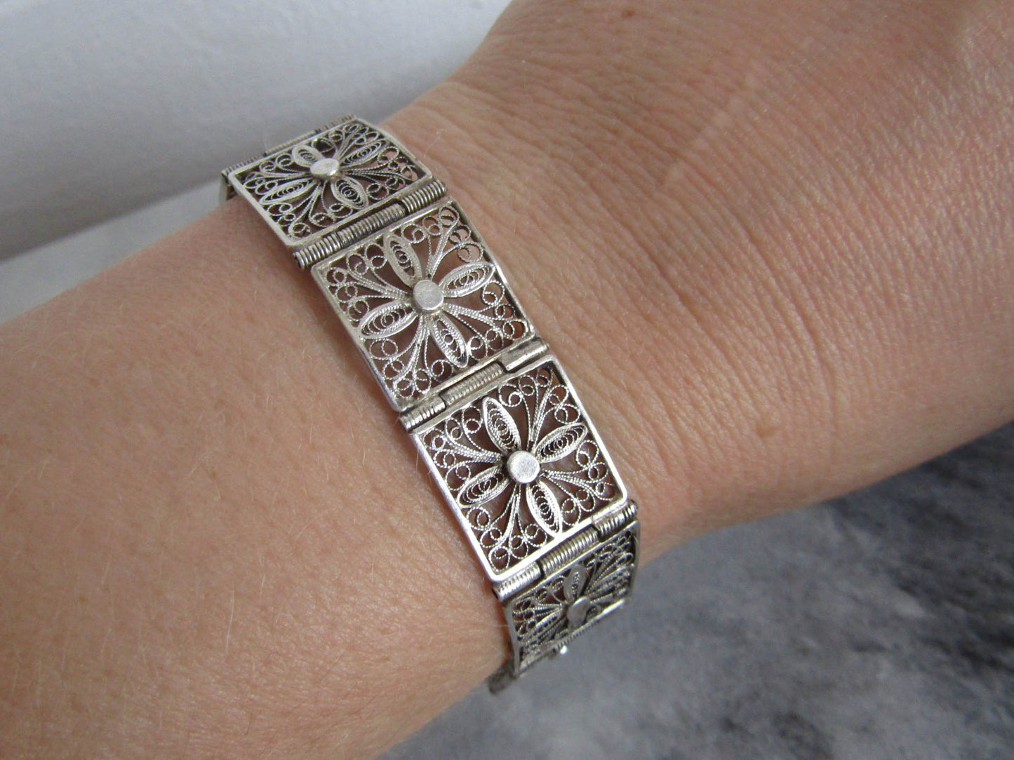 Antique French Solid Silver Filigree Bangle Bracelet, Belle Epoque Bracelet