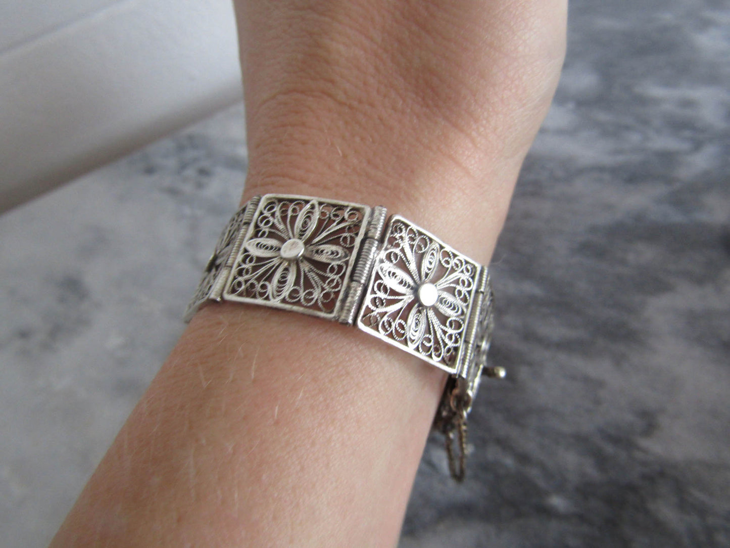 Antique French Solid Silver Filigree Bangle Bracelet, Belle Epoque Bracelet