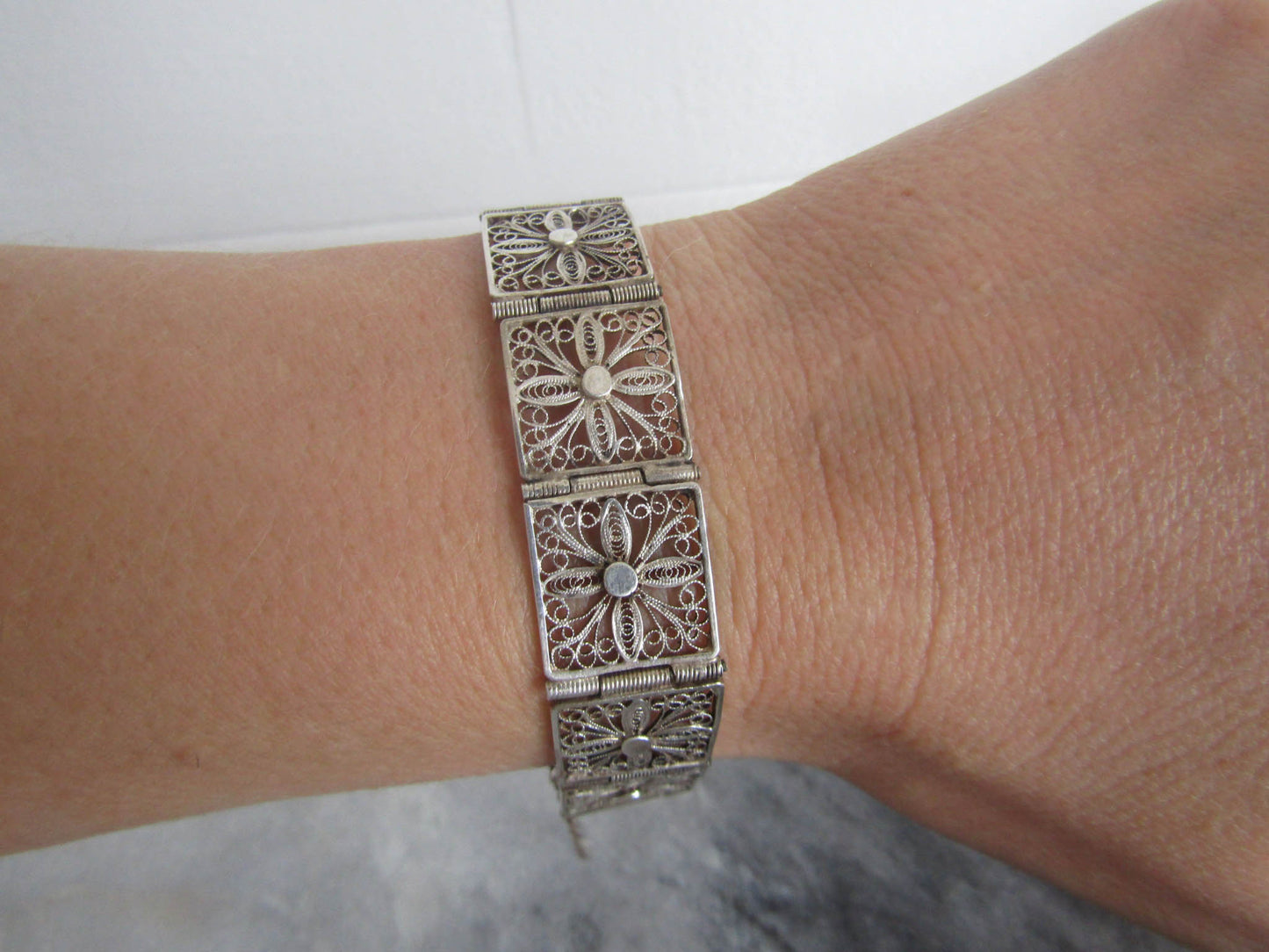 Antique French Solid Silver Filigree Bangle Bracelet, Belle Epoque Bracelet