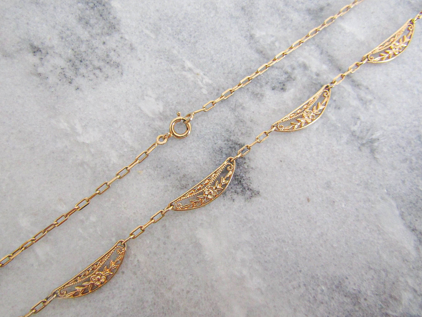 Antique French Floral Gold Filled Drapery Necklace, Art Nouveau Drapery c. 1900