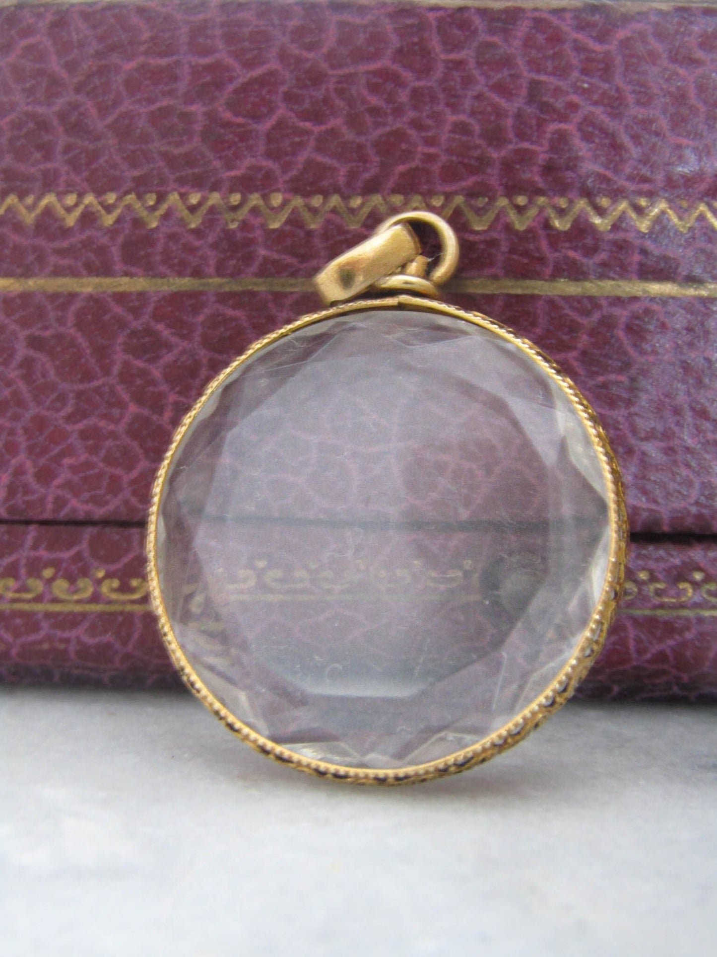 Antique 18k Beveled Glass Victorian Round Locket with Elegant Frame c. 1890