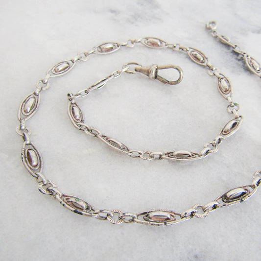 Antique French Silver Necklace Chain, Vintage Belle Epoque Necklace