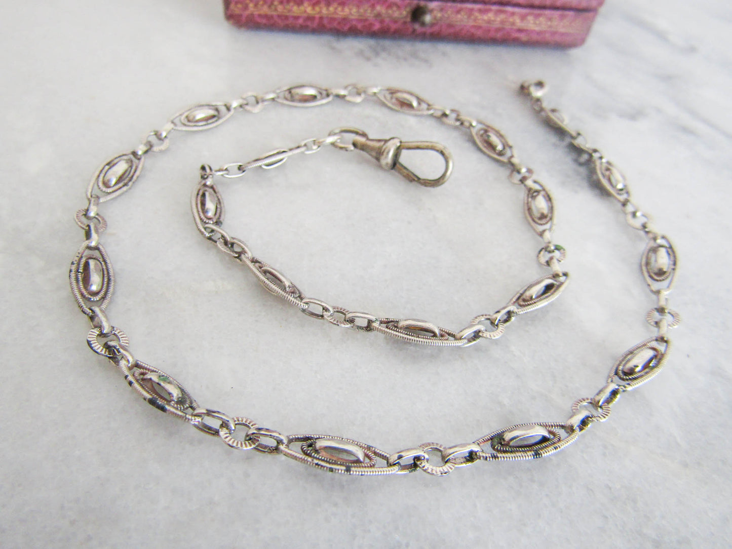 Antique French Silver Necklace Chain, Vintage Belle Epoque Necklace