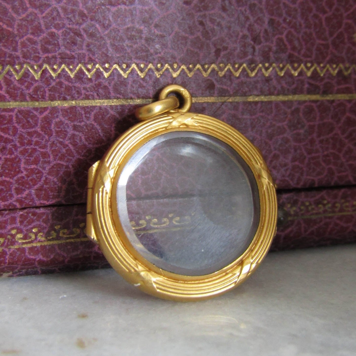 Edwardian Gold Filled Shaker Locket, Antique Beveled Glass Pendant c. 1900