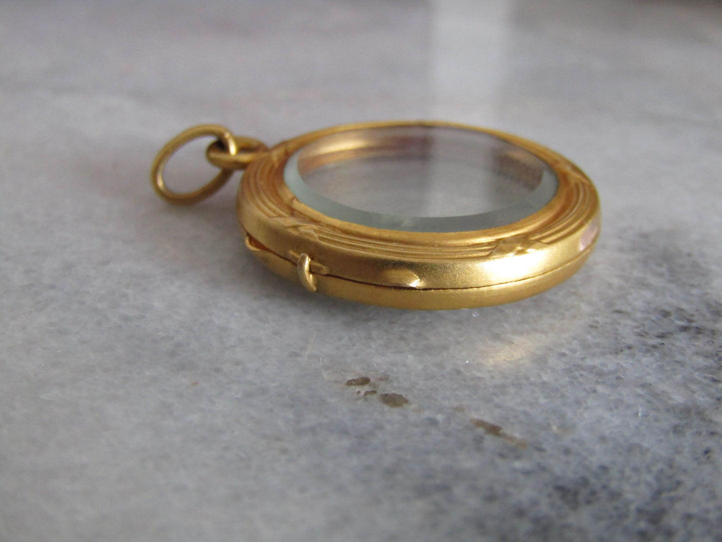 Edwardian Gold Filled Shaker Locket, Antique Beveled Glass Pendant c. 1900