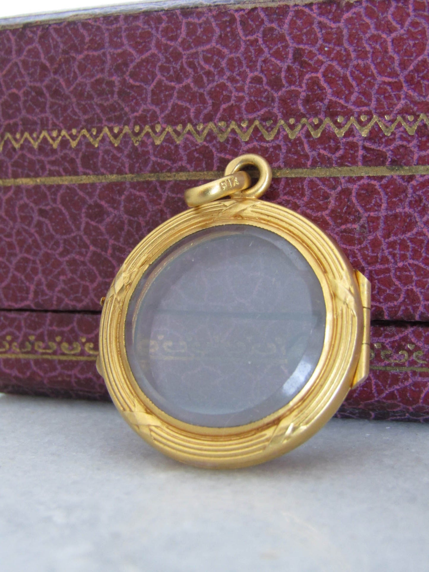 Edwardian Gold Filled Shaker Locket, Antique Beveled Glass Pendant c. 1900