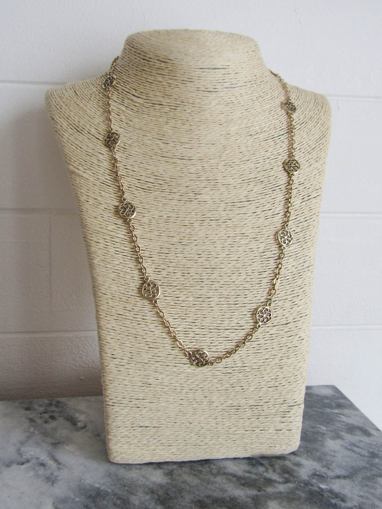 Antique Vermeil Silver and Gold Filled Filigree Chain, Vintage French Filigree Necklace