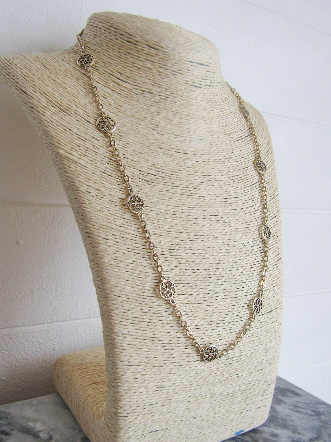 Antique Vermeil Silver and Gold Filled Filigree Chain, Vintage French Filigree Necklace