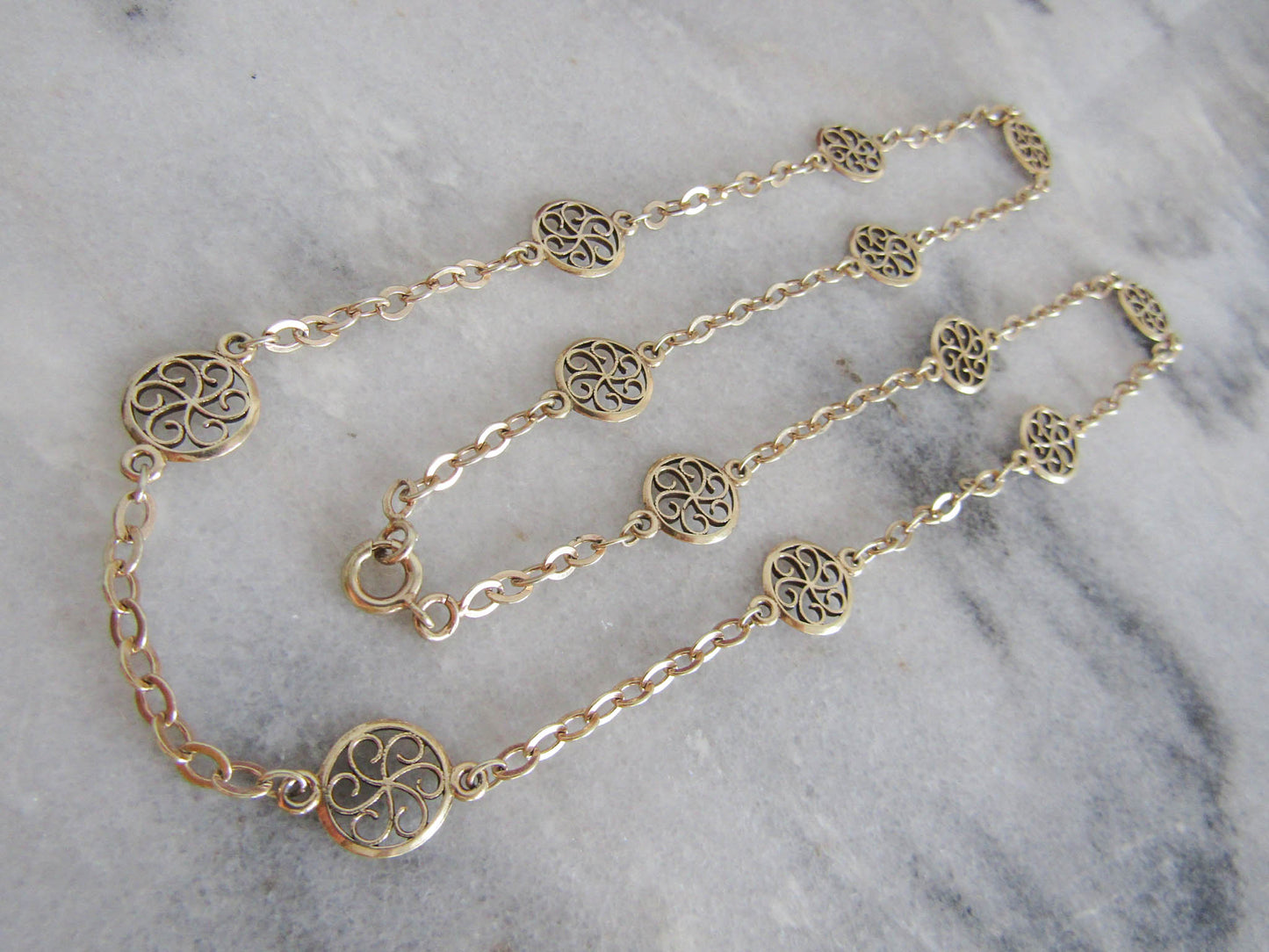 Antique Vermeil Silver and Gold Filled Filigree Chain, Vintage French Filigree Necklace