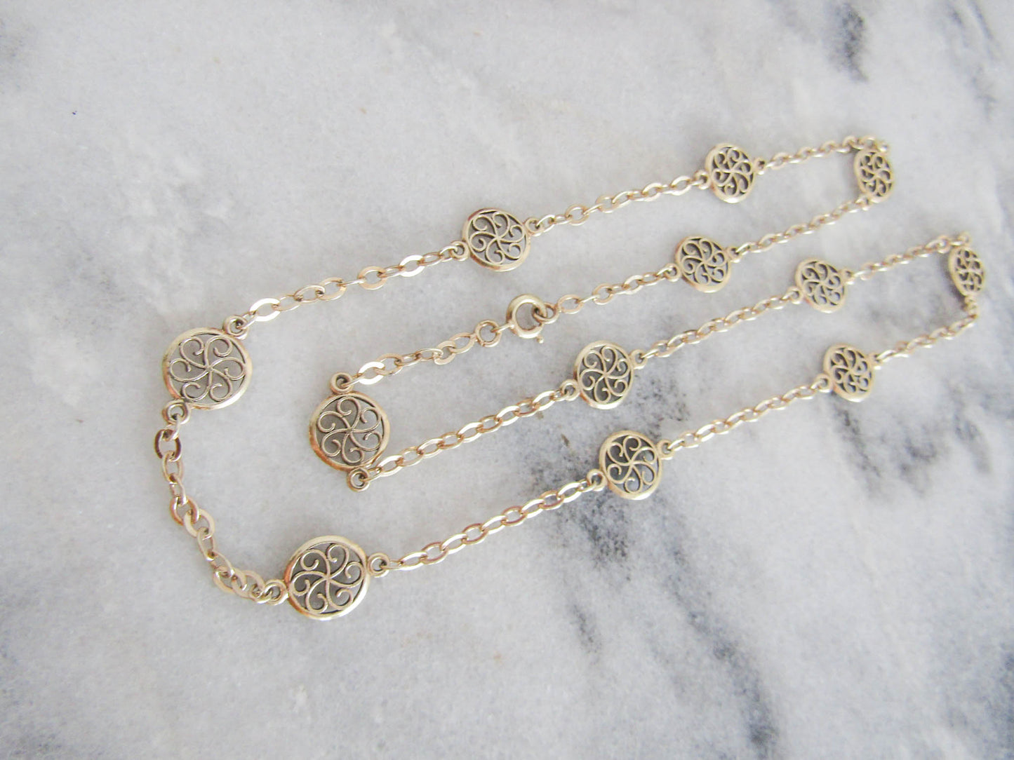 Antique Vermeil Silver and Gold Filled Filigree Chain, Vintage French Filigree Necklace