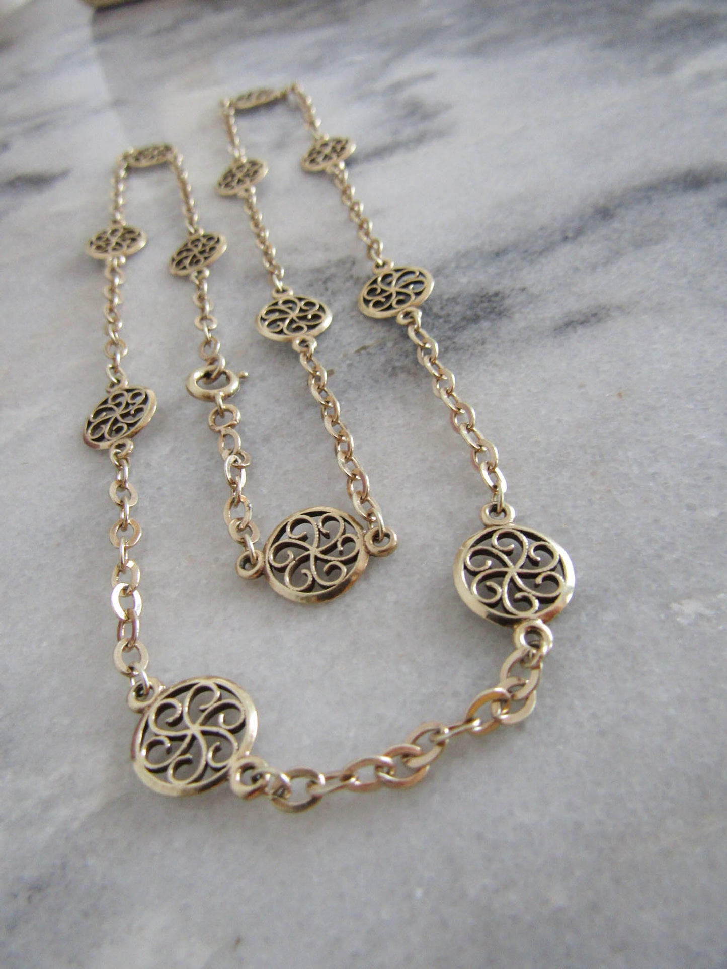 Antique Vermeil Silver and Gold Filled Filigree Chain, Vintage French Filigree Necklace