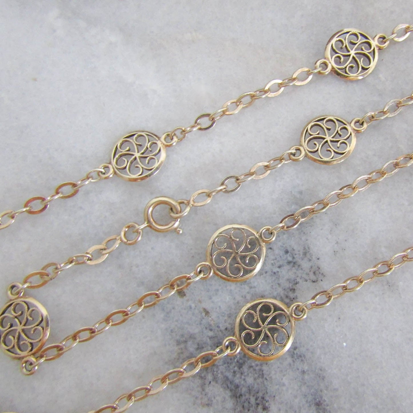 Antique Vermeil Silver and Gold Filled Filigree Chain, Vintage French Filigree Necklace