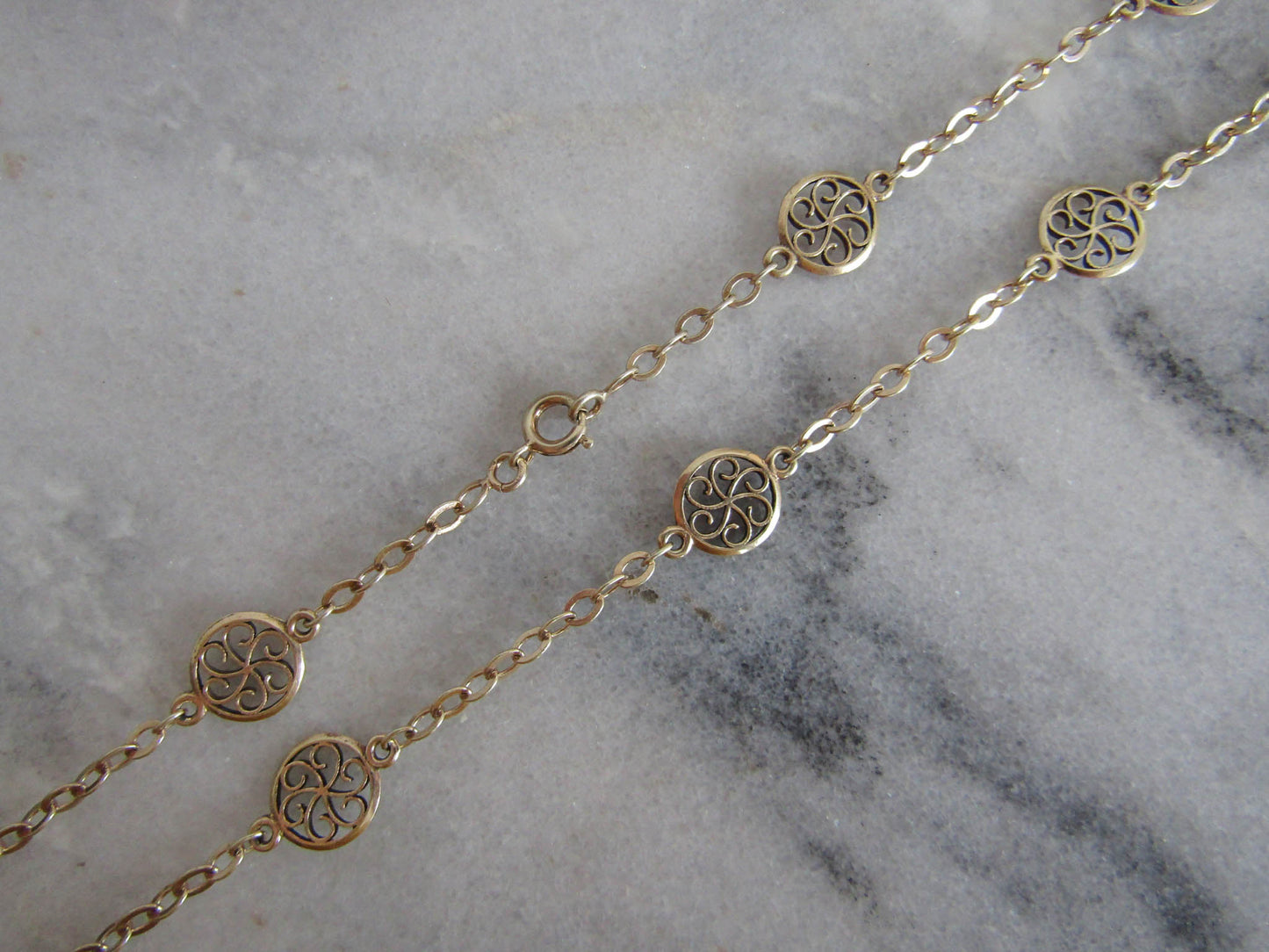 Antique Vermeil Silver and Gold Filled Filigree Chain, Vintage French Filigree Necklace