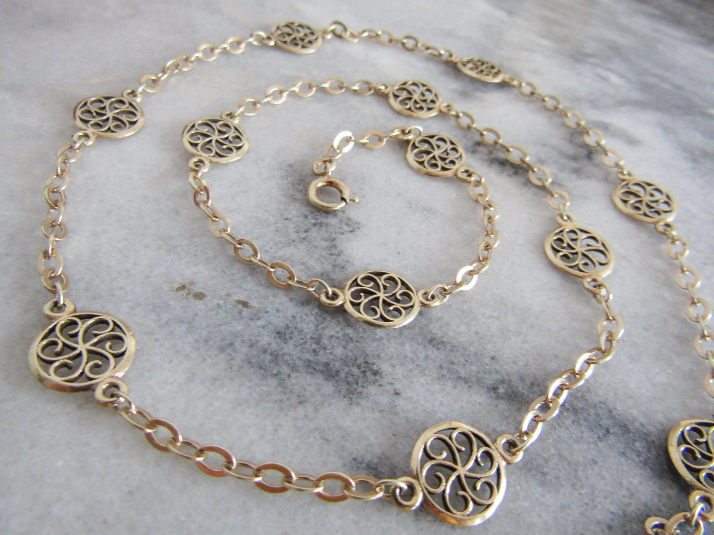 Antique Vermeil Silver and Gold Filled Filigree Chain, Vintage French Filigree Necklace