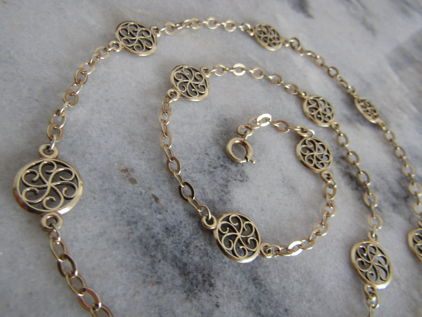 Antique Vermeil Silver and Gold Filled Filigree Chain, Vintage French Filigree Necklace