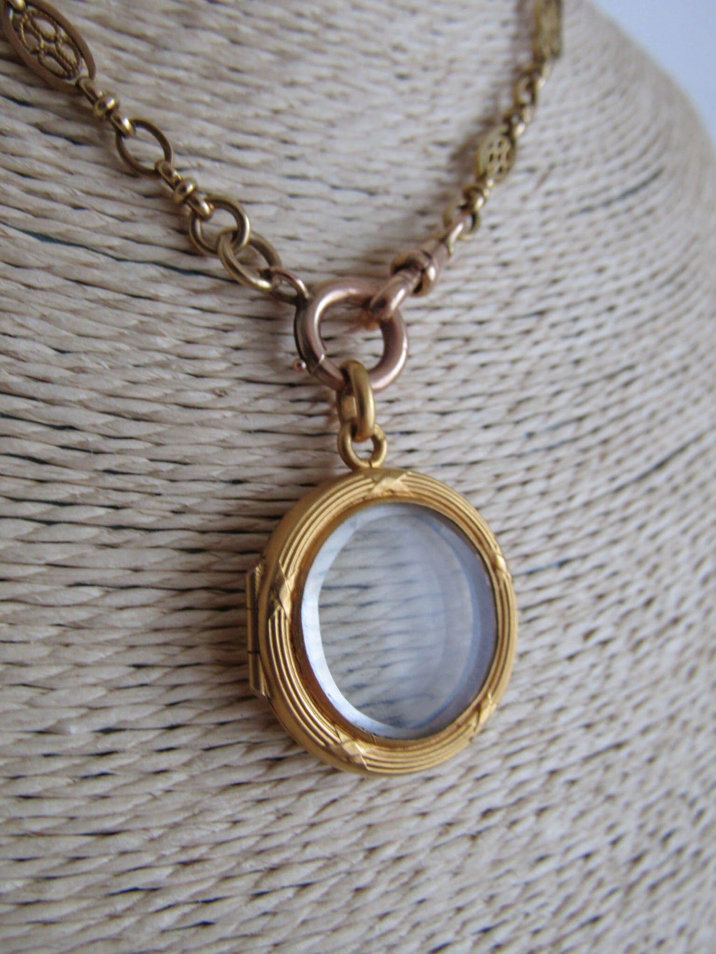 Edwardian Gold Filled Shaker Locket, Antique Beveled Glass Pendant c. 1900