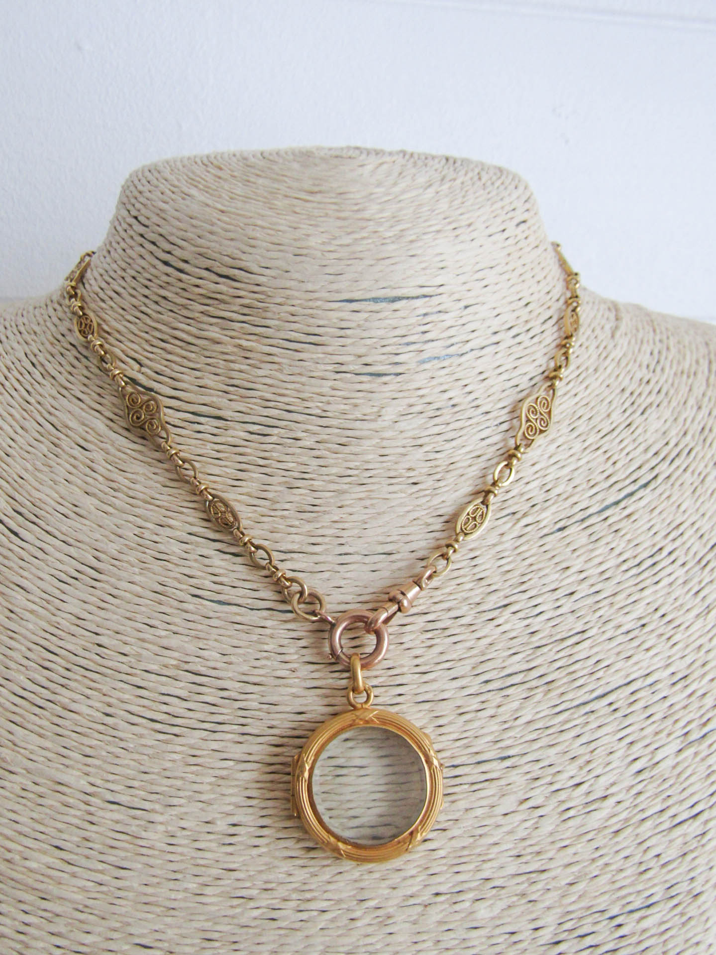 Edwardian Gold Filled Shaker Locket, Antique Beveled Glass Pendant c. 1900