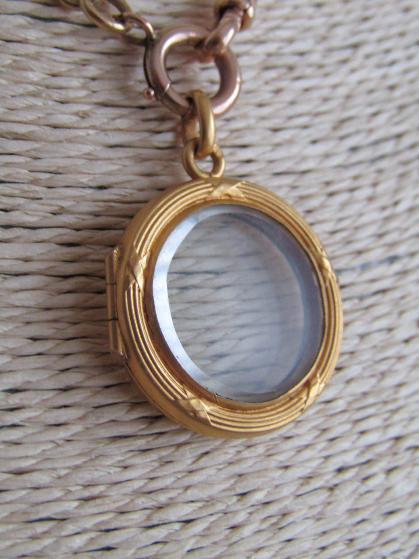 Edwardian Gold Filled Shaker Locket, Antique Beveled Glass Pendant c. 1900