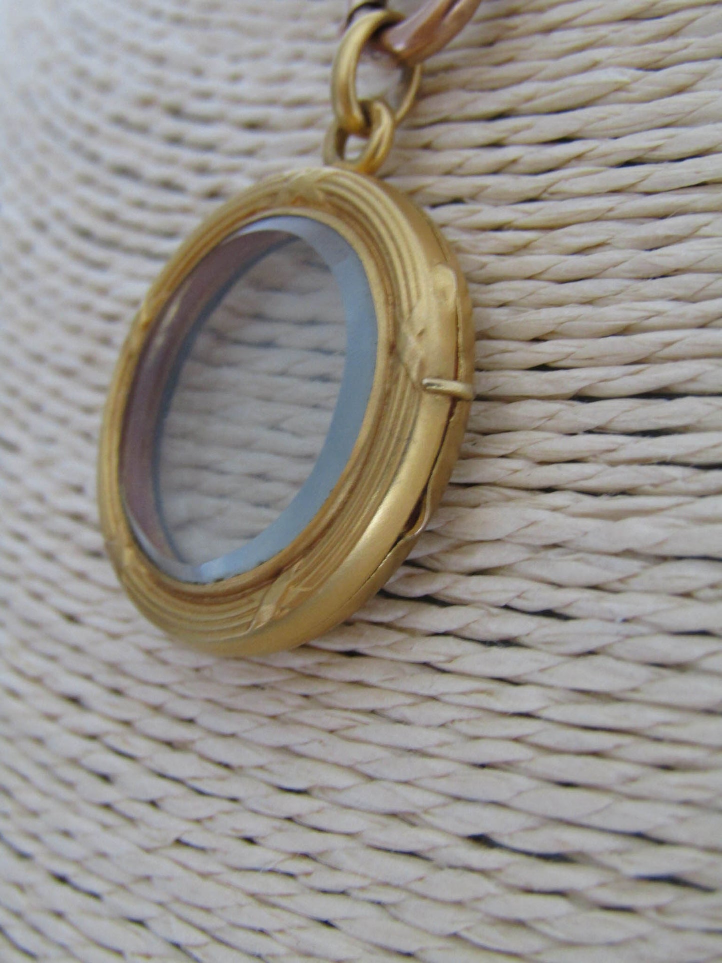 Edwardian Gold Filled Shaker Locket, Antique Beveled Glass Pendant c. 1900