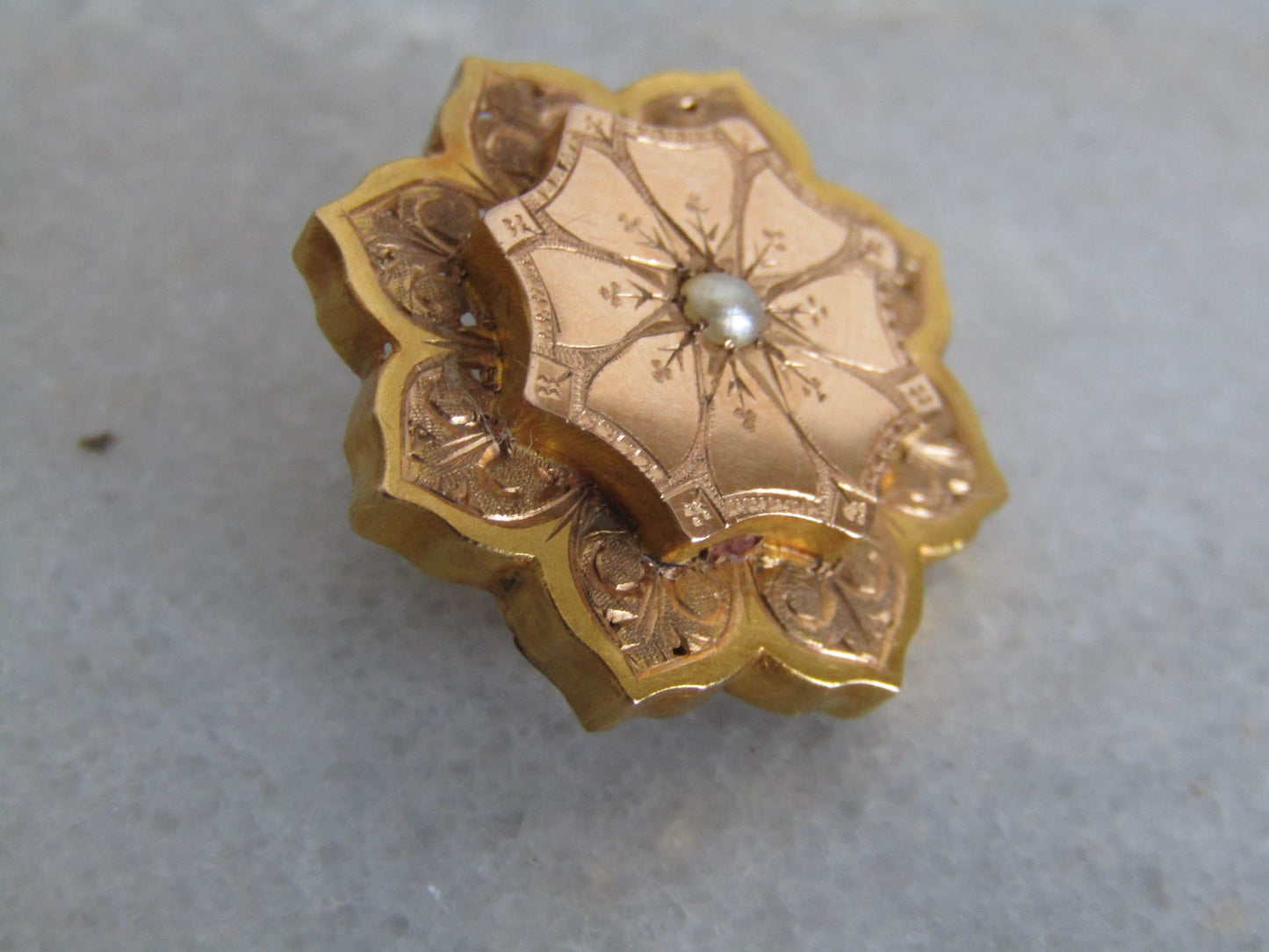 Antique 18k Solid Gold Pearl Floral Starburst Brooch, Antique French Victorian Belle Epoque Brooch c. 1880